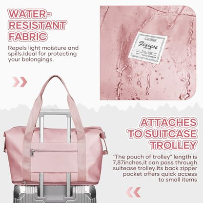 Travel Duffel Bag Carry On Overnight Weekender Bags for Women Hospital Tote - color: B-pink-expandable, size: X-large