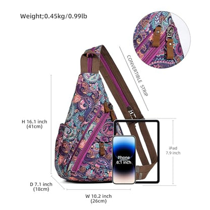 KL928 Canvas Sling Bag - Small Crossbody Backpack Shoulder Casual Daypack Rucksack for Men Women - color: Canvas-bandanna