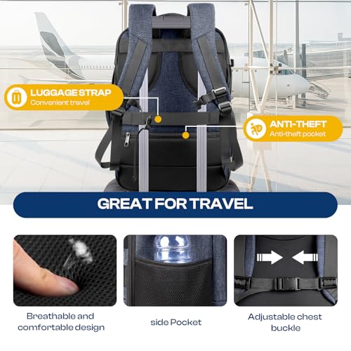 Backpack for Men, 45L-55L Travel Laptop Mochila Carry On Luggage - color: Blue, size: 3X-Large