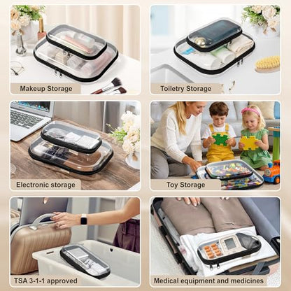 Clear Hard Shell Zipper Case 1.1mm Set S+M+L, Premium Plastic Hardshell Pouches and Storage Boxes for Clothes, Toys, Makeup, Toiletry & Travel, Zip Up Organizer Bags and Packing Cubes.