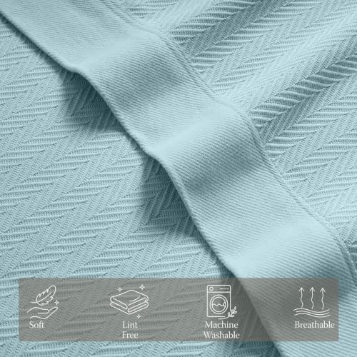 Threadmill Luxury 100% Cotton Queen Herringbone Blanket, Light Blue - color: Light Blue, size: Queen (90" x 92")