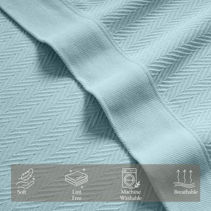 Threadmill Luxury 100% Cotton King Herringbone Blanket, Light Blue - color: Light Blue, size: King (106" x 92")