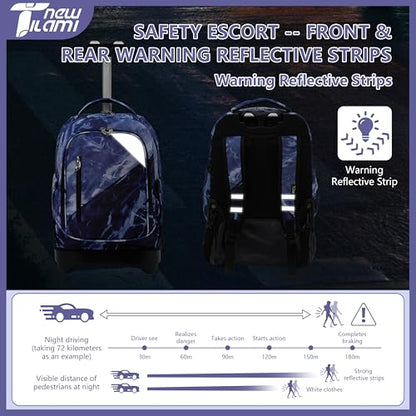 NEW TILAMI 18-Inch Rolling Backpack 6-Wheel for Kids School Travel - color: Purple Lightning