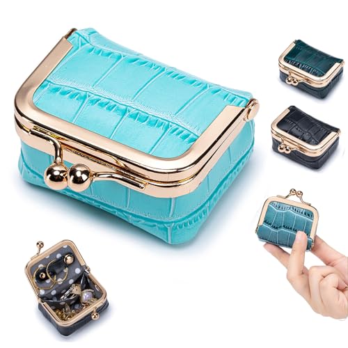 Genuine Leather Mini Jewelry Box for Women, Portable Travel Jewelry Case - color: Storm Blue - 2.5in - Crocdile Pattern
