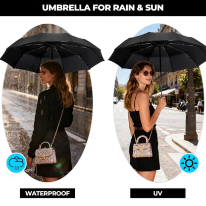 LLanxiry Compact Travel Umbrella, Windproof Automatic Umbrellas for Rain - color: Black, size: 44 Inch
