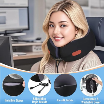 Travel Pillow, Memory Foam Neck Pillow for Airplanes, Includes Eye Mask & Ear Plugs, Ergonomic Design, 360° Support Stowable Pillows for Plane, Car, Train and Home, Black
