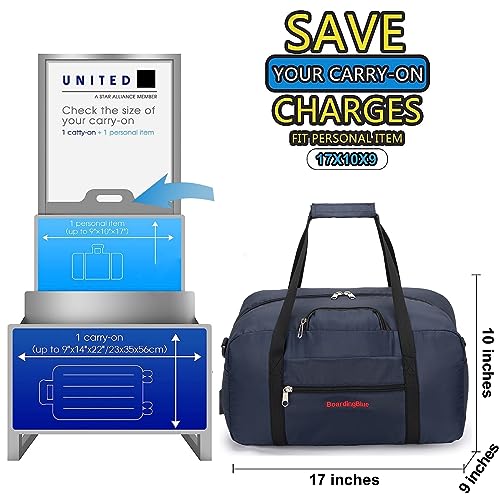 17x10x9 United Airline Personal Item Under Seat Duffel Bag With Free Pillow And USB Port (Navy) - color: Navy