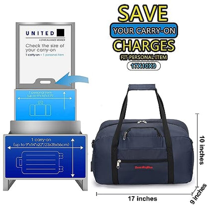 17x10x9 United Airline Personal Item Under Seat Duffel Bag With Free Pillow And USB Port (Navy) - color: Navy