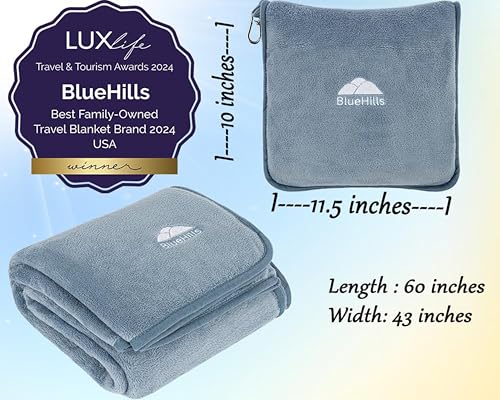 BlueHills Premium Soft Travel Blanket Pillow Combo Airplane Grayish Blue - color: Grayblue-1pk-t026