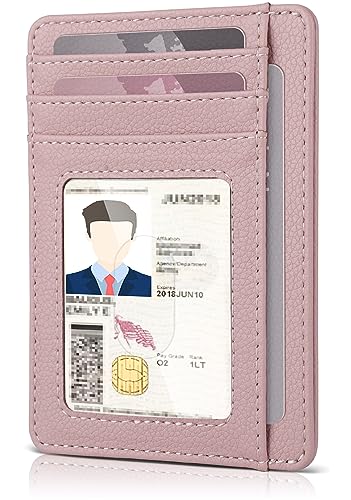 Teskyer Slim Minimalist Wallet for Men, RFID Front Pocket Card Holder - color: Lichee Dark pink
