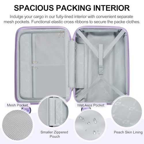 MGB 24 inch Luggage with Spinner Wheels TSA Travel Suitcase, Purple - color: Purple, size: Checked 24 Inch