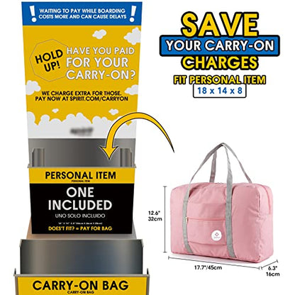 Narway Personal Item Travel Bag, Foldable Carry on Duffle Bag for Women Men - color: AB-Pink