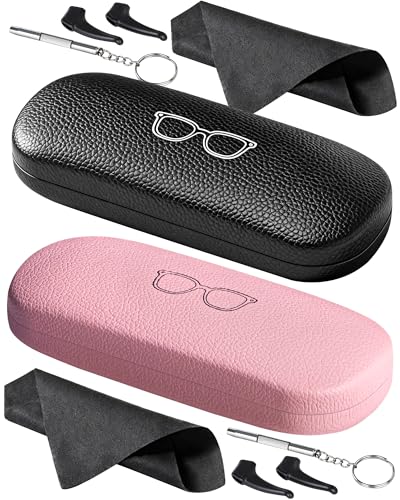RayLove 2 Pack Unisex Hard Shell Glasses Case with Eyewear Accessories - color: Black Pink
