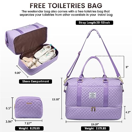 LOVEVOOK Travel Duffle Bag,Weekender Bags for Women with Shoe Compartment - color: Purple-a, size: Large-2 Pcs