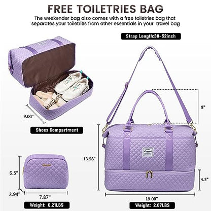 LOVEVOOK Travel Duffle Bag,Weekender Bags for Women with Shoe Compartment - color: Purple-a, size: Large-2 Pcs