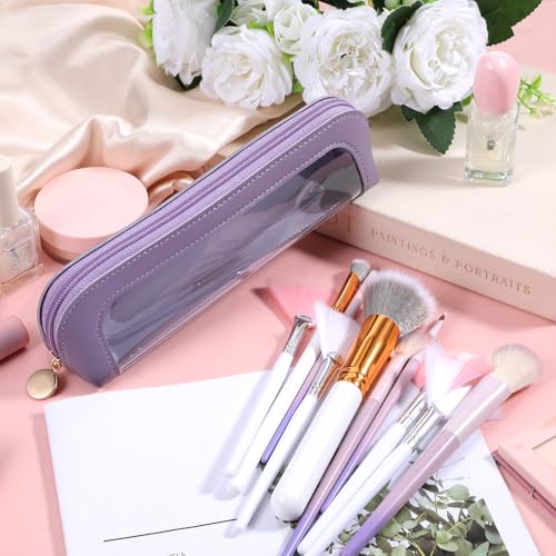 Psyqtsuary Small Clear Makeup Pouch, PU Leather Portable Makeup Brush Bag - color: Dark Purple