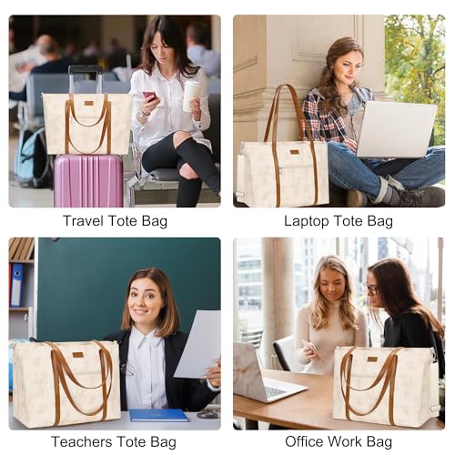 Laptop Tote Bag for Women 17 Inch, Waterproof Computer Bag for College - color: A3-beige/Brown Flower