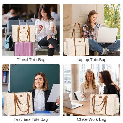 Laptop Tote Bag for Women 17 Inch, Waterproof Computer Bag for College - color: A3-beige/Brown Flower
