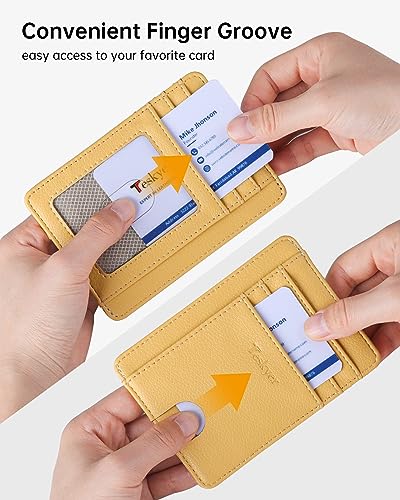 Teskyer Slim Minimalist Wallet for Men, RFID Front Pocket Card Holder - color: Lichee Yellow