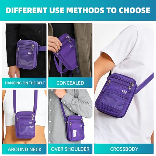RFID Neck Wallet for Travel, Passport Holder, Money Pouch - color: Purple
