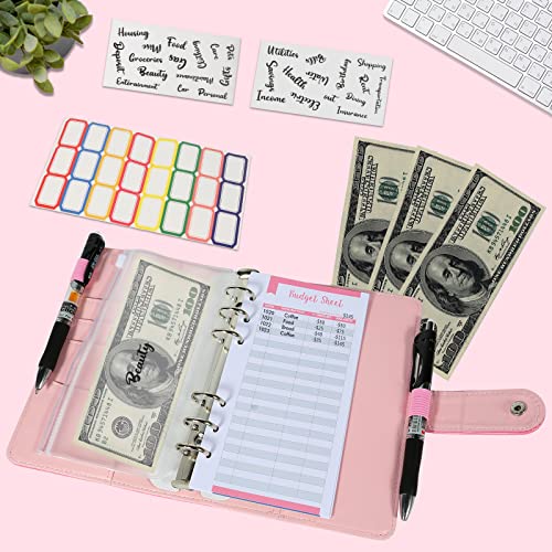 Budget Binder with Zipper Envelopes - Crocodile Pattern Leather Money Organizer, Cash Saving Book Budgeting Planner, Cash Stuffing Folder Envelope System, A6 Bill Binders with Pockets, Pink - color: Crocodile - Pink, size: A6 Kit