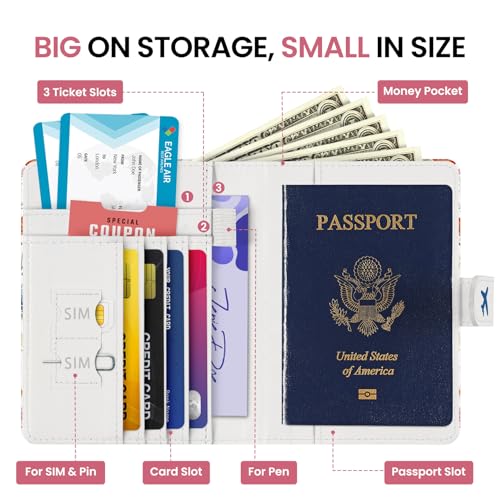 Passport Holder for Travel, RFID Blocking Wallet with Magnetic Closure - color: A-Wildflower