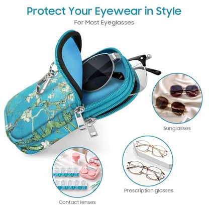 FINTIE Double Sunglasses Case, Soft Neoprene Eyeglasses Pouch with Clip - color: Blossom