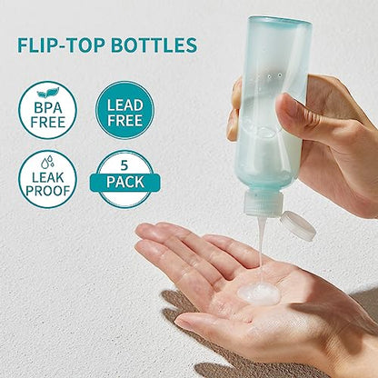 LISAPACK 3.4 oz Travel Bottles for Toiletries, Plastic Shampoo Containers - color: Light Green