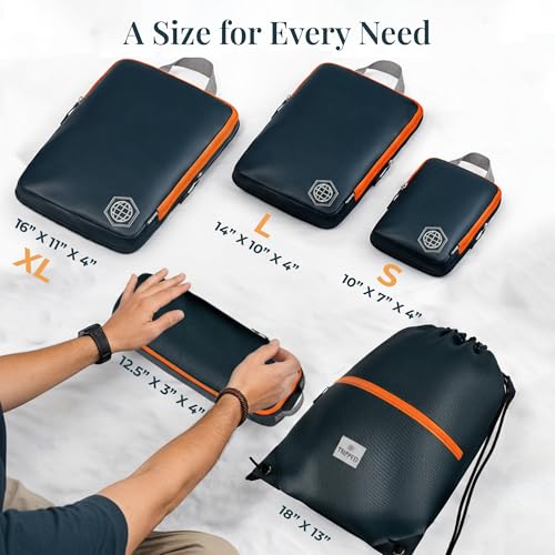 TRIPPED Travel Gear Extra Large Compression Packing Cubes 6-Piece Set - color: Grey/Orange