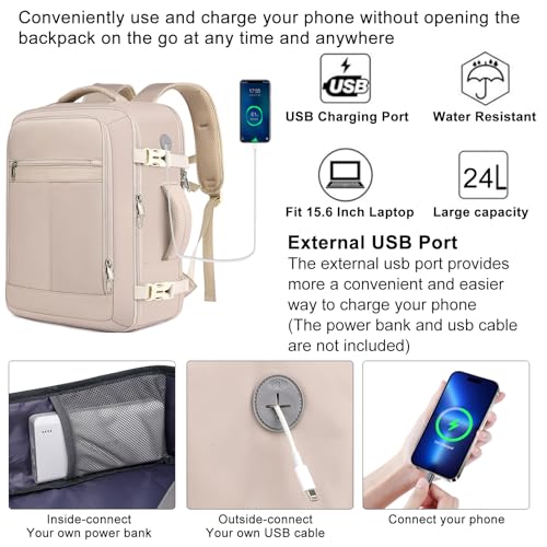 EZUOLA Travel Backpack for Women, Carry On Backpack Flight Approved - color: Light-beige, size: Large-25L