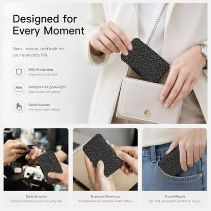 Credit Card Holder, Black Leopard, Aluminum Wallet for Women Men - color: Black Leopard