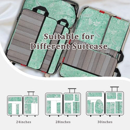 U+U 10 Set Compression Packing Cubes, Travel Organizers (Green Paisley) - color: Green Paisley, size: 10 Set