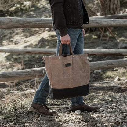 Barebones Neelum Large Waxed Canvas Tote Bags - Heavy Duty Canvas Bag and Reusable Grocery Bag - size: Oversized Tote (26L), style: Waxed Canvas