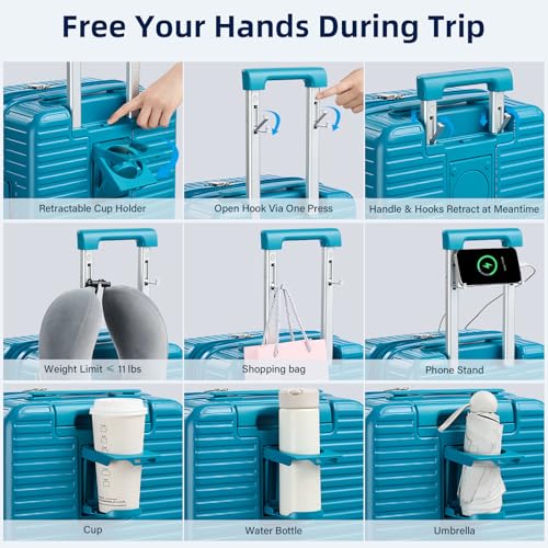 HanTrip Hard Case 28 Inch Large Checked Luggage with Wheels, Caribbean Blue - color: Caribbean Blue, size: Expandable 28 Inch