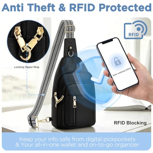 Anti Theft Crossbody Bags for Women RFID Sling Purse Travel - color: Black