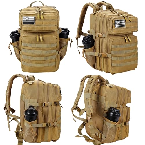 LHI Military Tactical Backpack for Men and Women 45L Army 3 Days Assault Pack Bag Large Rucksack with Molle System Khaki - color: Khaki