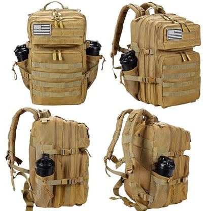 LHI Military Tactical Backpack for Men and Women 45L Army 3 Days Assault Pack Bag Large Rucksack with Molle System Khaki - color: Khaki