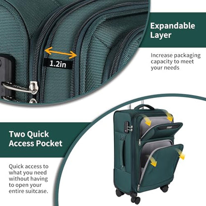 WireHot 3-Piece Softside Expandable Luggage Set, Dark Green, 20in/24in/28in - color: Dark Green