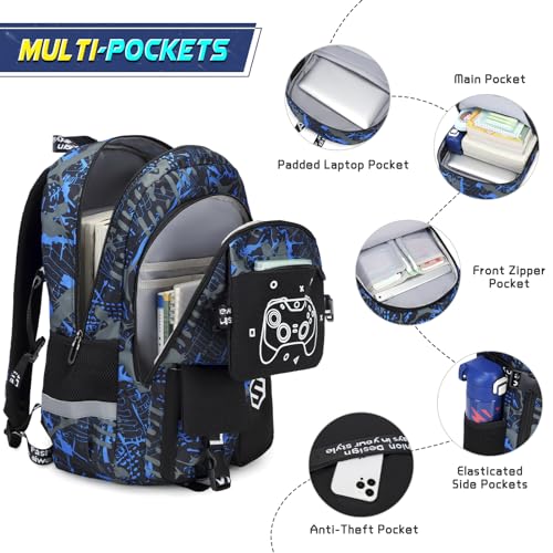 Scothen Boys Backpack, Cool Luminous Kids School Backpacks with Lunch Bag - color: Blue Print
