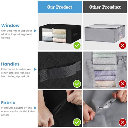 HomeHacks 3-Pack Clothes Organizer Storage Bags, 35L Storage Bins, Black - color: Black