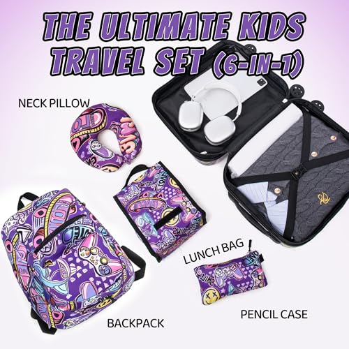16’’ Kid’s Luggage Set with Spinner Wheels, Hardside with Suitcases,6 Piece - color: Emoji