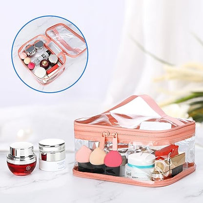 HAOGUAGUA 2 Pieces Clear Makeup Bags Cosmetic Toiletry Bags for Traveling, Waterproof Travel Transparent TSA APPROVED Carry On Airport Airline Compliant Bag (2 PIECES PINK) - color: 2 PIECES PINK