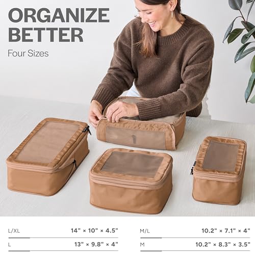 Aerotrunk Compression Packing Cubes for Travel, 4-Pack, Mocha - color: Mocha, size: 4-Pack