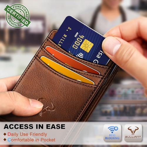 BULLIANT Slim Leather Wallet For Men 12Cards Magnetic Closure RFID Blocking - color: Brick Brown6492