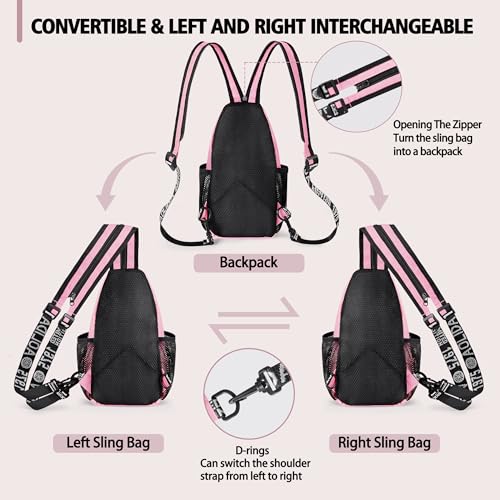 Geestock Convertible Sling Bag Crossbody Backpack for Women Men, Pink - color: Pink, size: Small