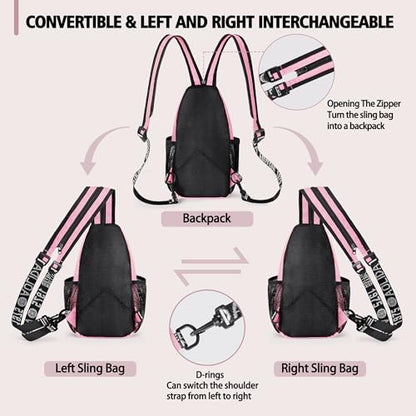 Geestock Convertible Sling Bag Crossbody Backpack for Women Men, Pink - color: Pink, size: Small