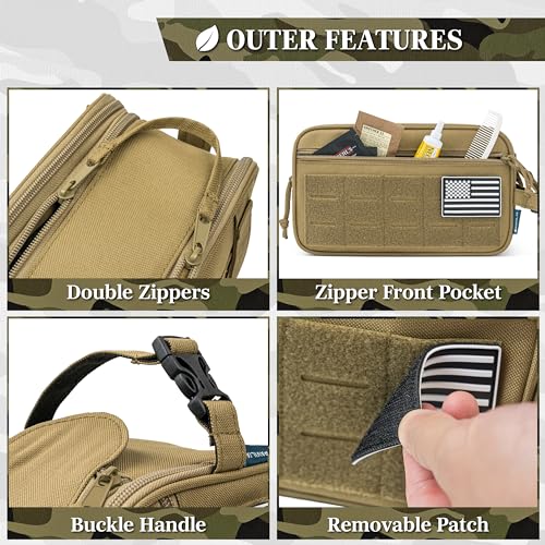 PAVILIA Tactical Toiletry Bag for Men, Water Resistant Molle Military, Tan - color: Tan, size: Large