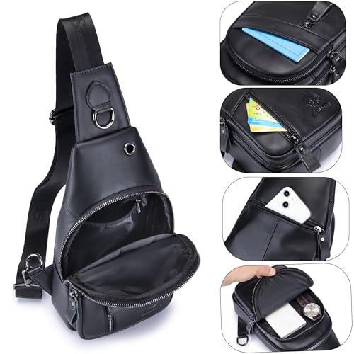 LUKZIJAES Genuine Leather Sling Bag for Men - color: #14-black
