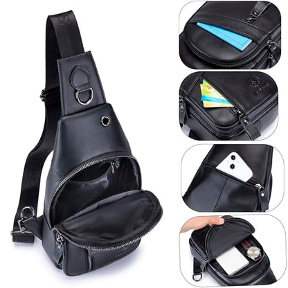 LUKZIJAES Genuine Leather Sling Bag for Men - color: #14-black