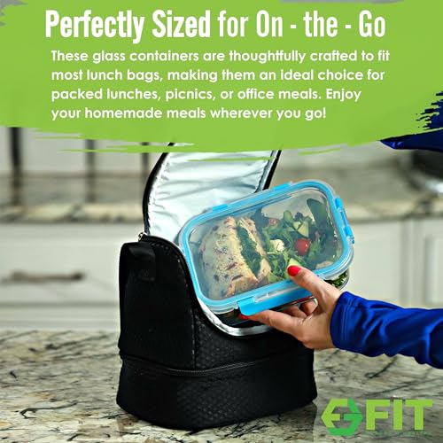 Glass Meal Prep Containers 3 Compartment, 3 Pack 32 oz Leakproof Lids Blue - color: Blue (3 compartment - 3 Pack, 32 oz)
